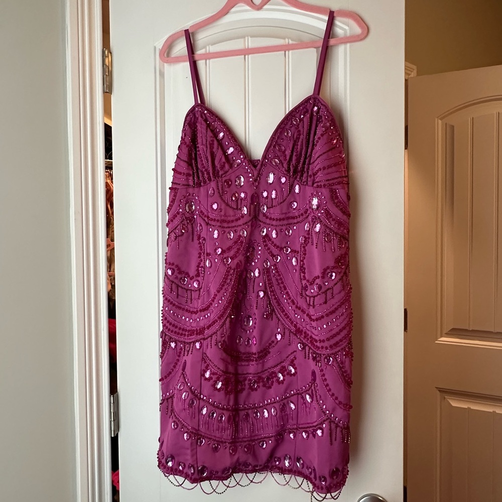 ASOS purple mini embellished dress